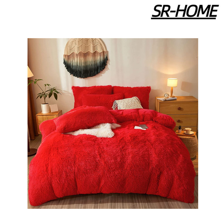 SRHOME Ultra Soft Faux Fur Duvet Cover Bedding Sets Queen 3 Pieces